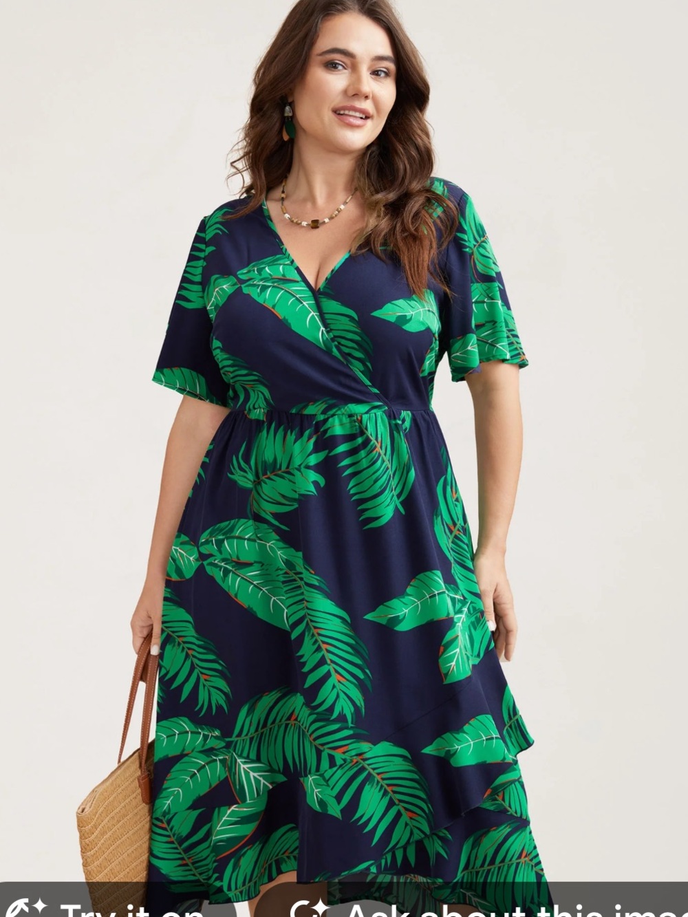 BloomChic Black and Green Tropical Midi Dress